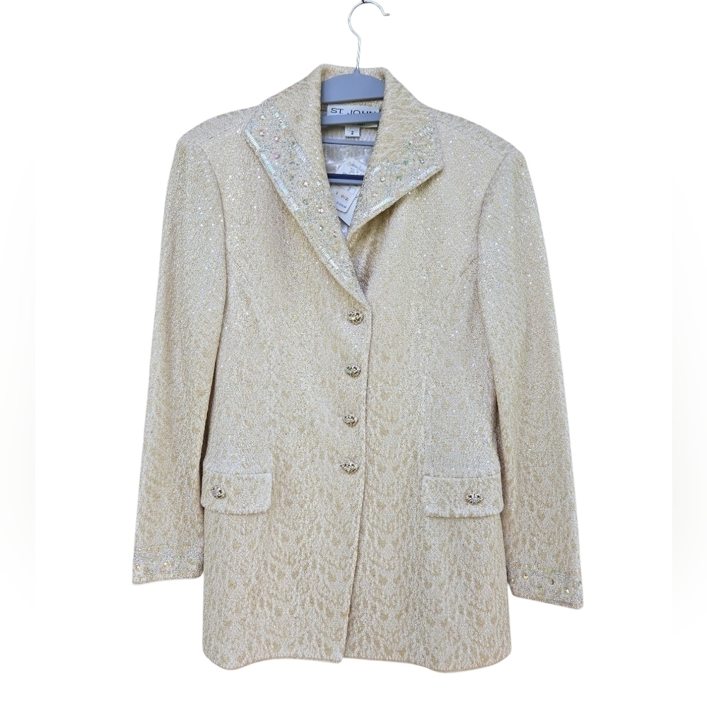 St. John Elegant Cream Blazer And Skirt Set